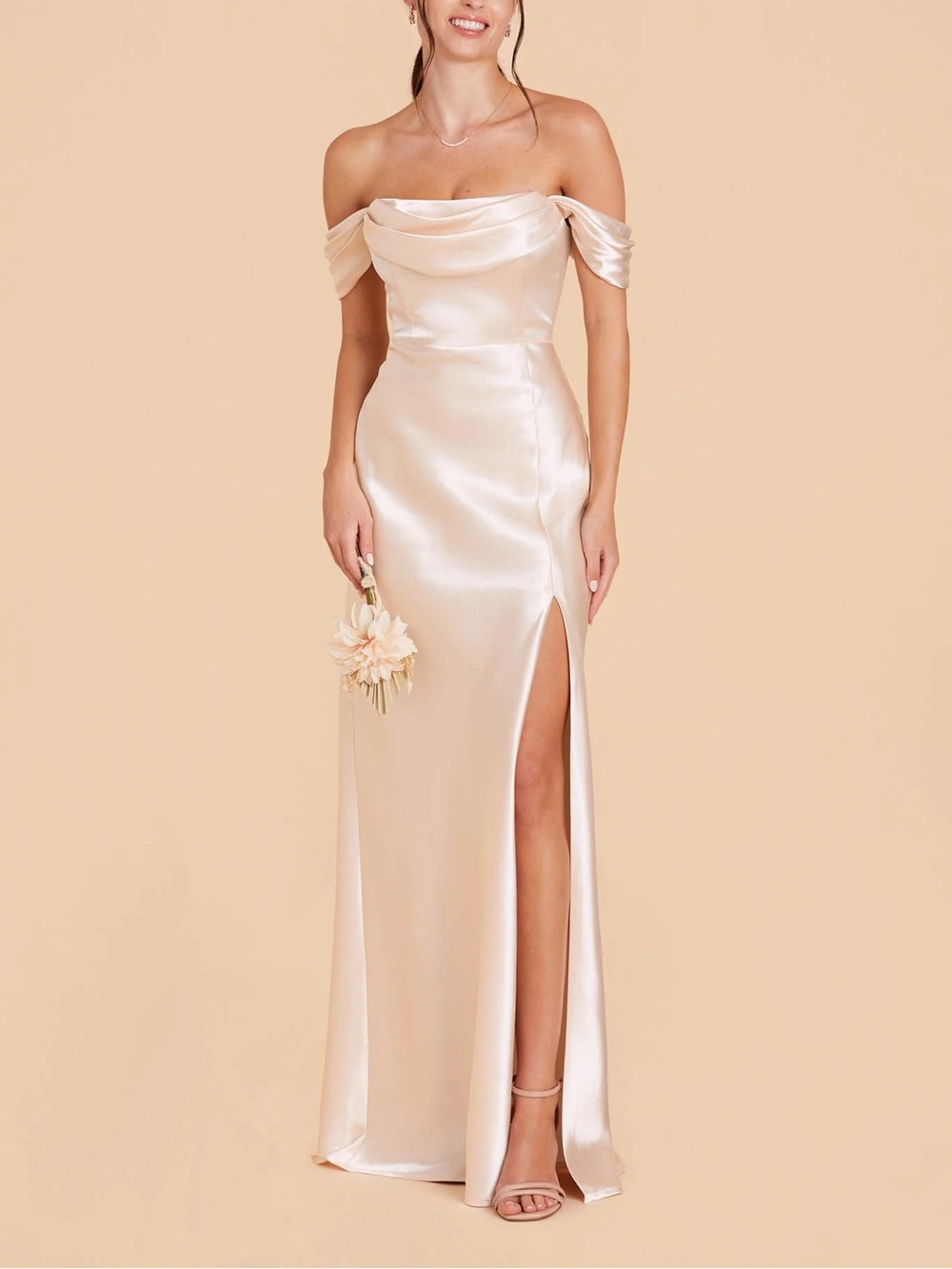 Birdie Grey’s shiny satin champagne dress. Brand new w/tags